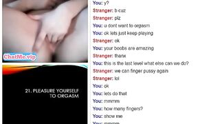 Hot teen with shaved pussy masturbating on video chat