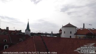 spinner blonde sucks dick on a rooftop in old town