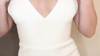 Horny MILF in White Long Dress Flashing Her Boobs