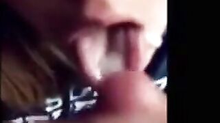 Blonde girl sucks like a pro an gets cum in mouth