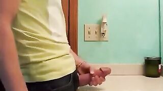 straight hunk with fat dick jerks off in bathroom