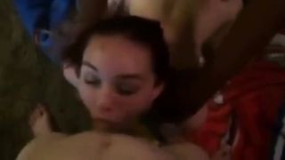 Cute brunette girl fucks black guy while husband films