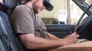 Horny Guy Bustin A Nut at the Bank ( Hands free Public Cum )