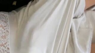 White nylon slip wank & cum