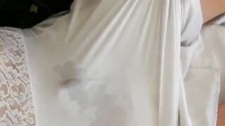 White nylon slip wank & cum