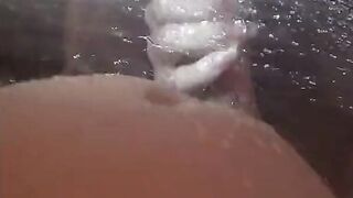 Long nails play with cock and blowjob under the shower