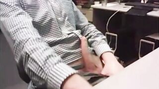 dad strokes cock at the office 3